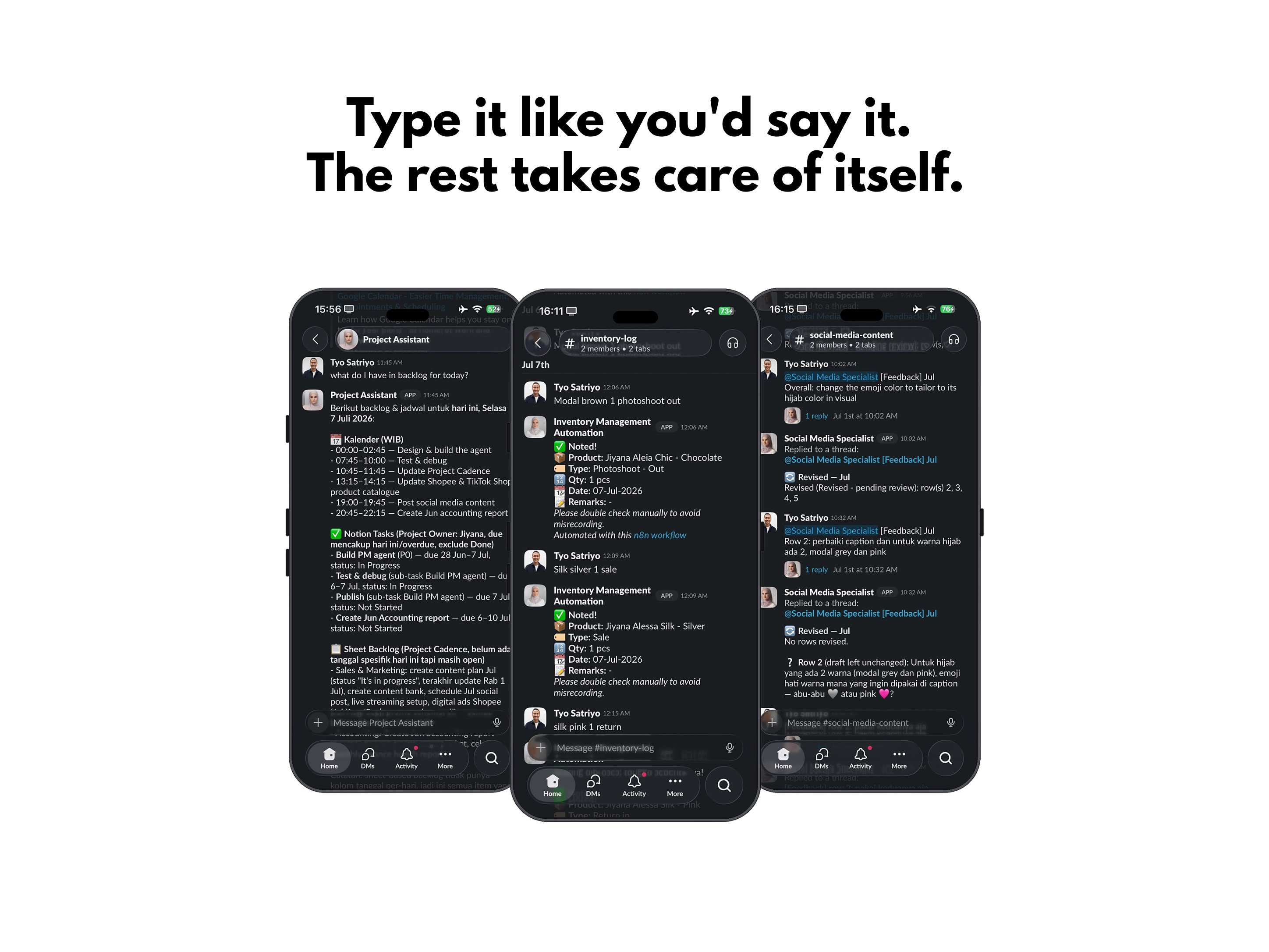 The three Jiyana AI agents operating through Slack