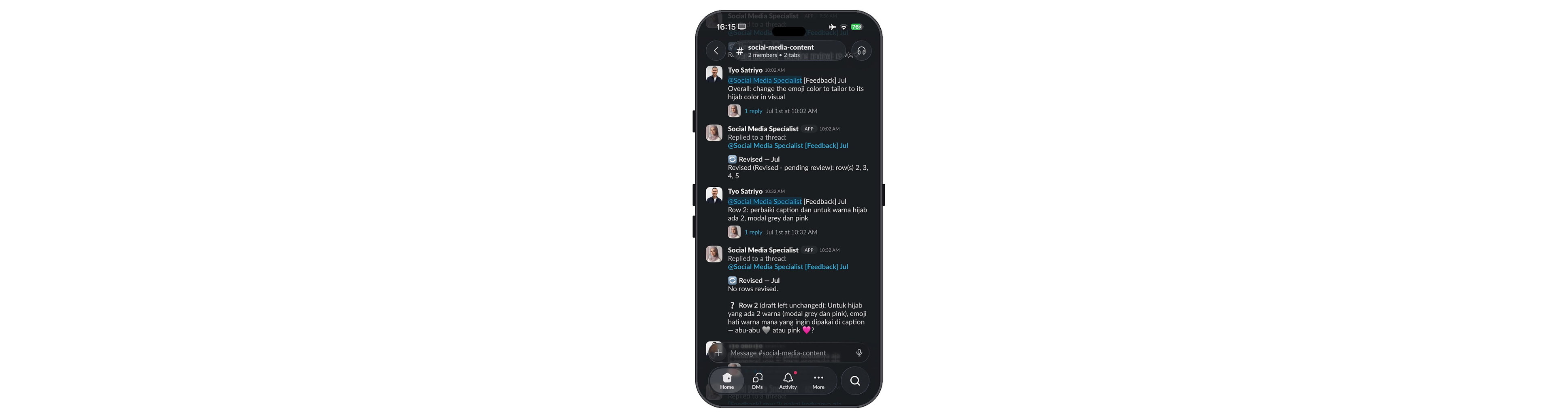 The content planning agent drafting monthly social captions and on-image copy for review in Slack